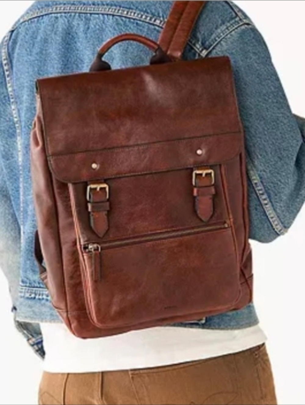 Fossil Brand Dark Brown Leather Miles Backpack